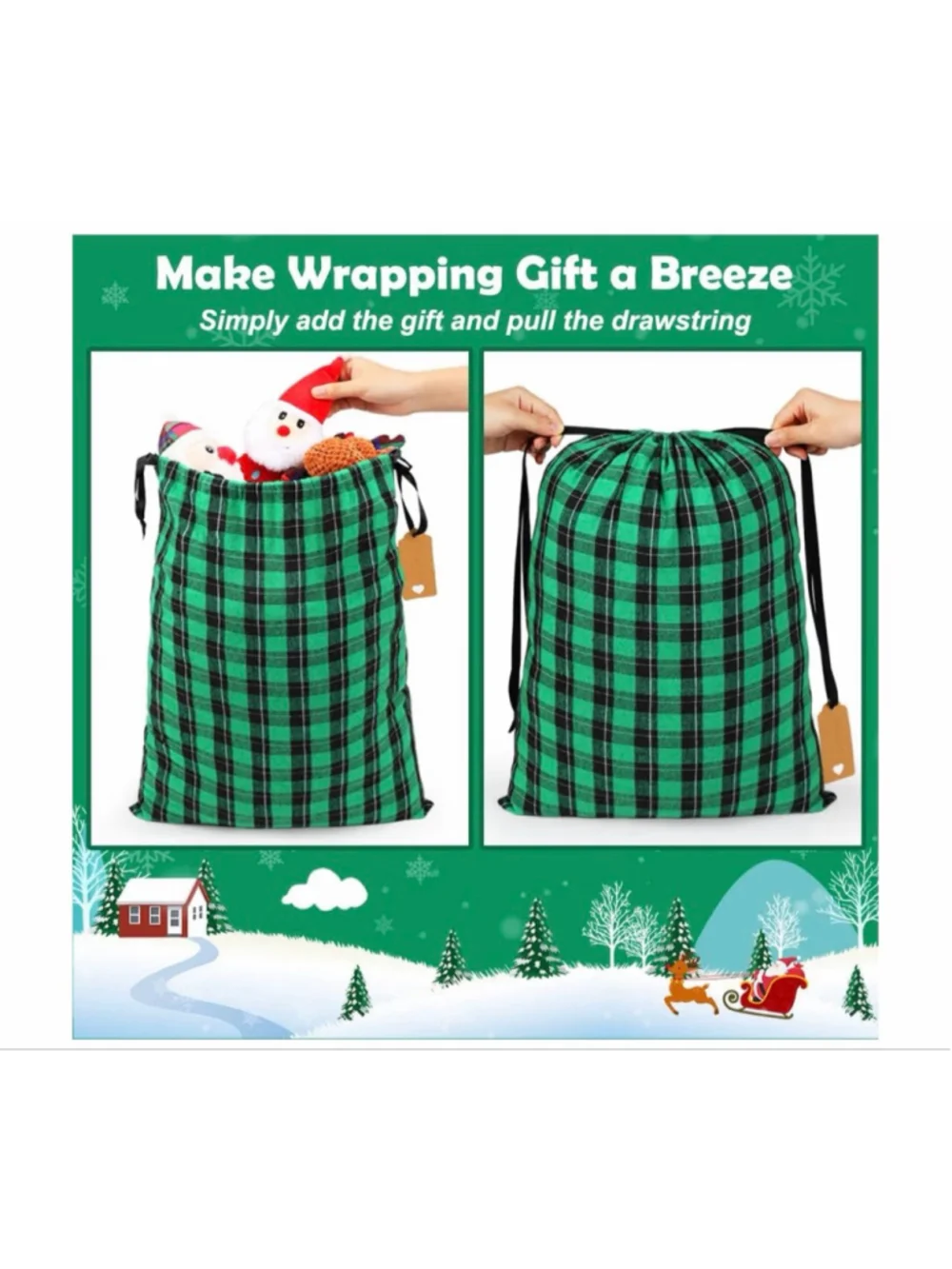 NEW 6 Package Fabric Christmas Gift Bags Large 20in &Medium 16in